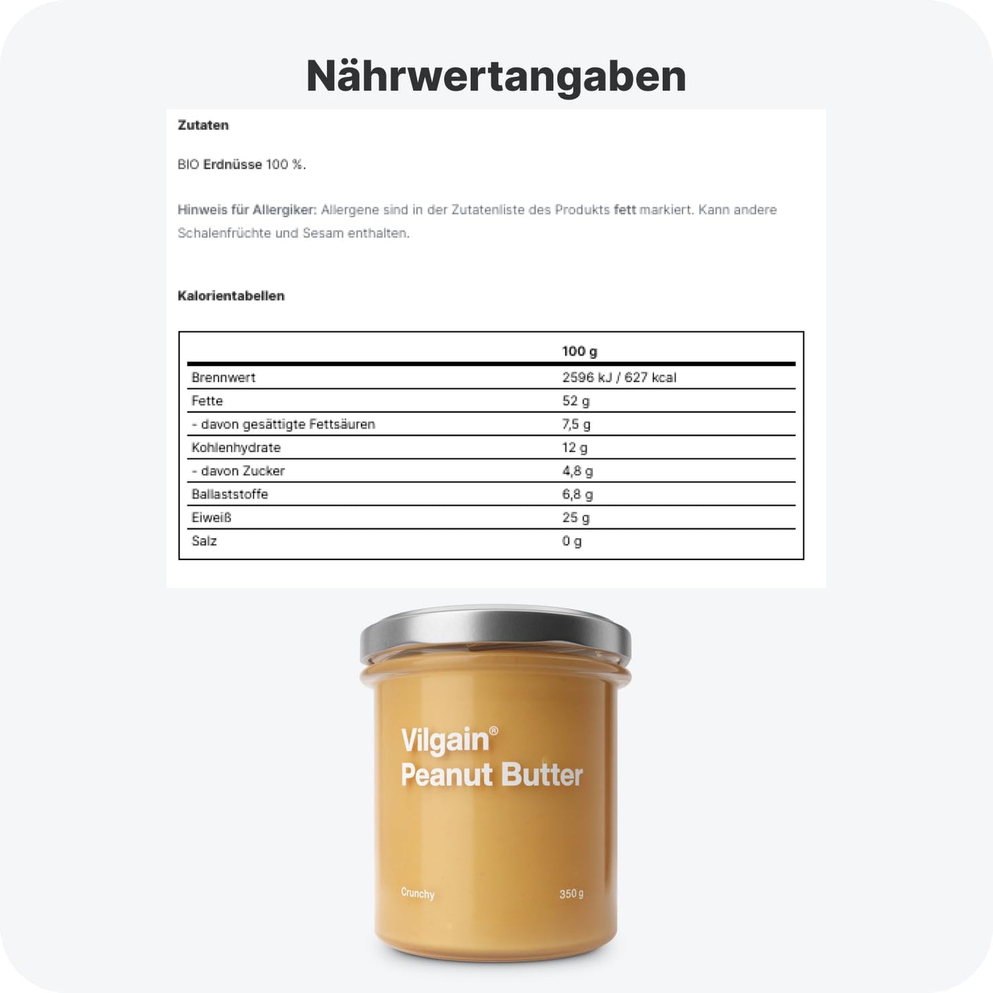 Vilgain BIO Erdnussbutter 1kg – 100% natürlich