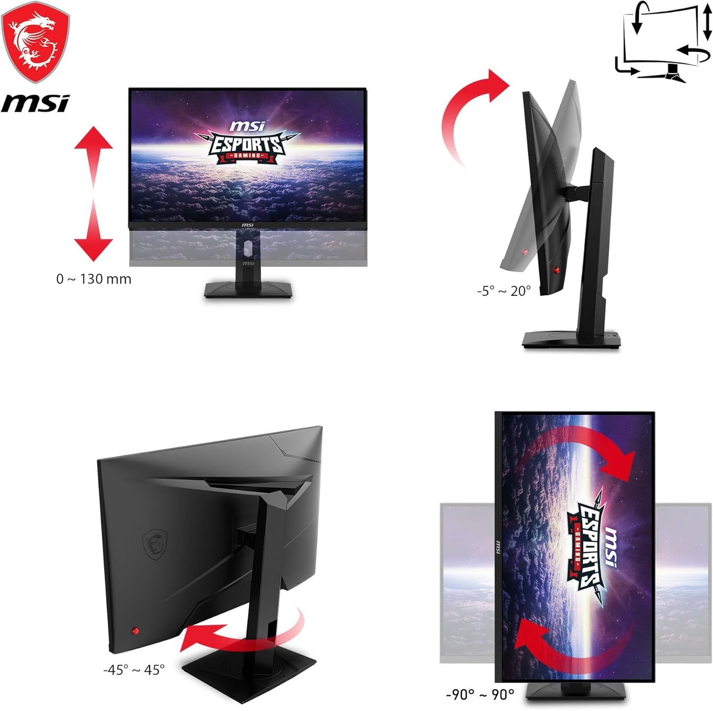 MSI G274PFDE 27 Zoll (69 cm) Gaming Monitor, FHD (1920x1080), Rapid IPS, 180Hz, 1ms, Flat, G-Sync Compatible, HDR Ready, HDMI, DisplayPort, schwarz