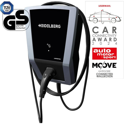 HEIDELBERG Amperfied Wallbox mit App-Steuerung. 11 kW Ladeleistung. §14 a-konform. Inkl. 7,5 m Ladekabel. Bis zu 5 Jahre Garantie. Smarte Ladestation Connect.Home