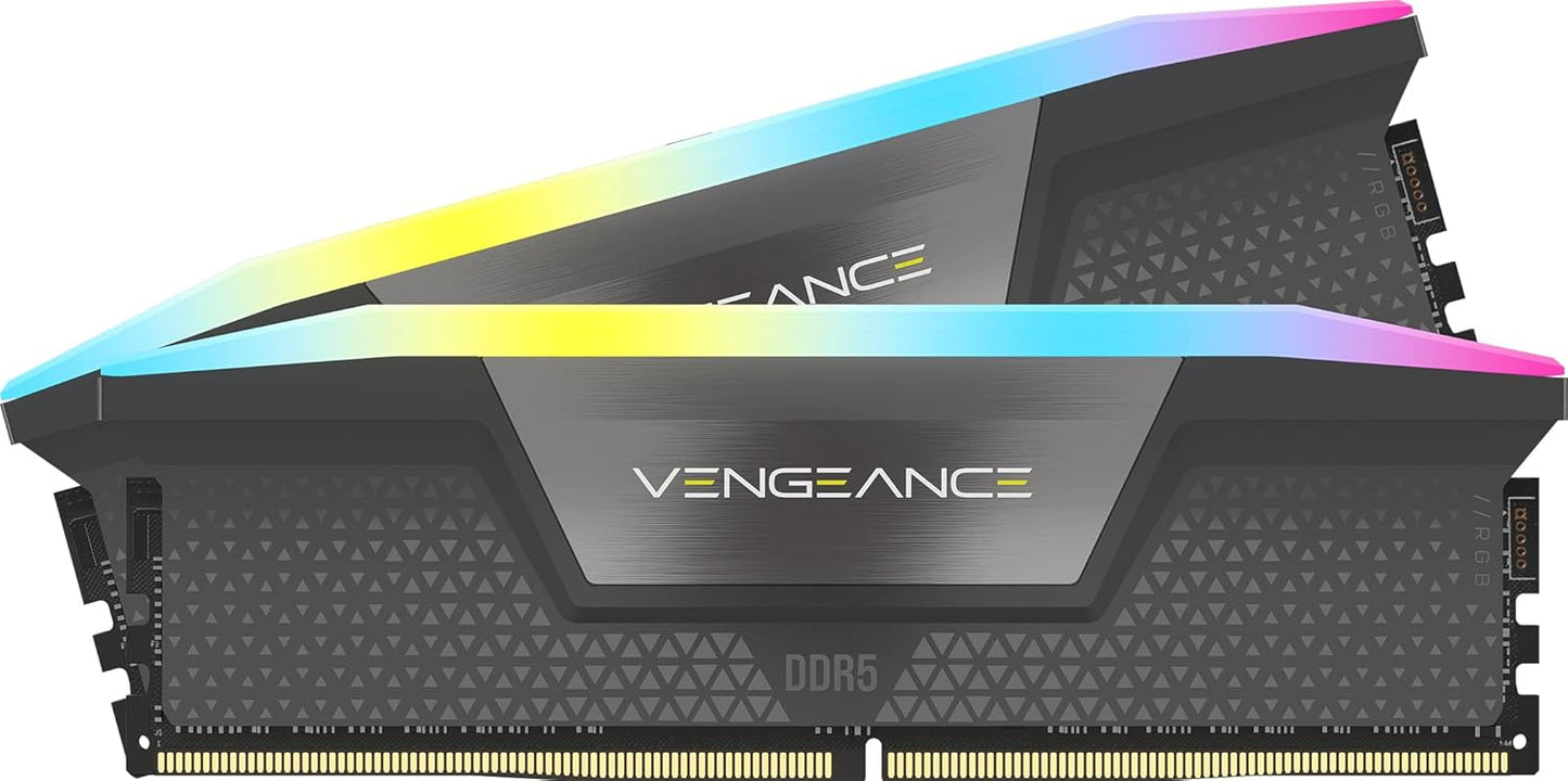 Corsair VENGEANCE RGB DDR5 32GB (2x16GB) DDR5 5600MHz CL36 AMD EXPO Intel XMP iCUE Kompatibler Computerspeicher - Grau (CMH32GX5M2B5600Z36K)