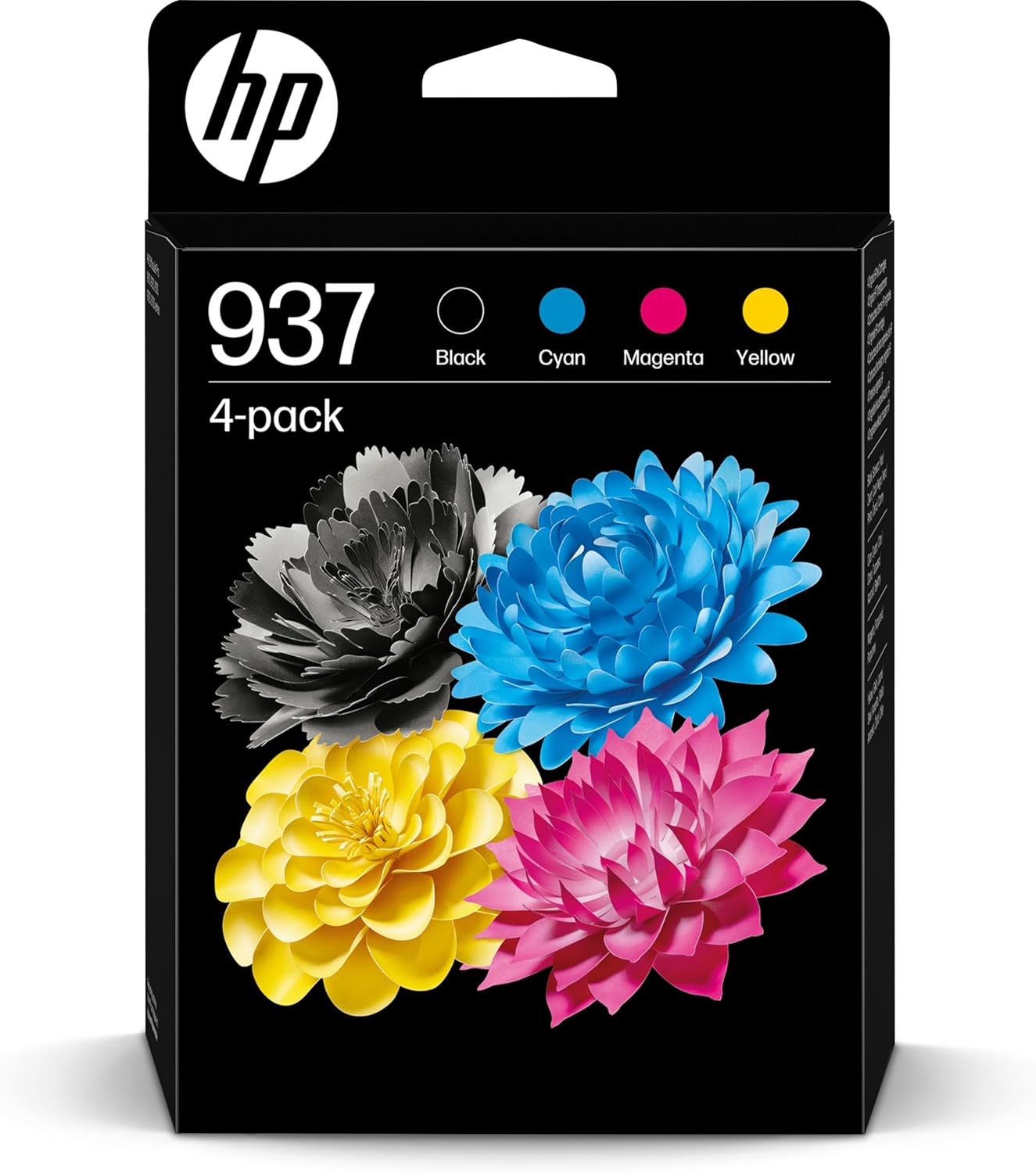 HP 937 (6C400NE) Multipack Original Druckerpatrone, Schwarz + Farben, 1xSchwarz, 1xCyan, 1xMagenta, 1xGelb für OfficeJet Pro 9720e; 9730e All-in-One Großformatdrucker OfficeJet Pro 91xx Drucker