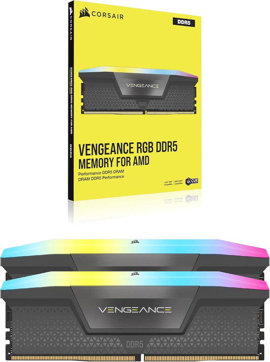 Corsair VENGEANCE RGB DDR5 32GB (2x16GB) DDR5 5600MHz CL36 AMD EXPO Intel XMP iCUE Kompatibler Computerspeicher - Grau (CMH32GX5M2B5600Z36K)