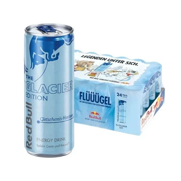 LIMITIERT: Red Bull Energy Drink Glacier Edition - 24er Palette Dosen - Getränke mit Gletschereis-Himbeere-Geschmack, EINWEG (24 x 250 ml)
